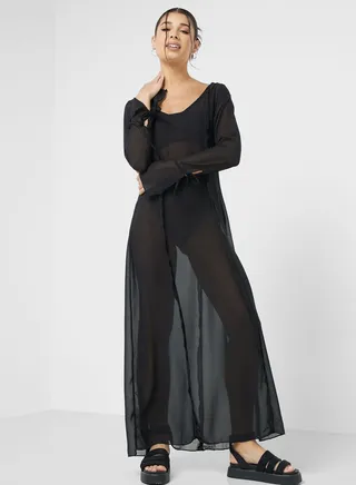 V Neck Sheer Maxi Dress 