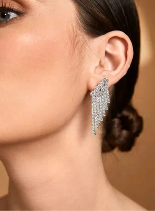 SHEIN Earrings With Rhinestone-inlaid Tassels For  Party Or Banquet 