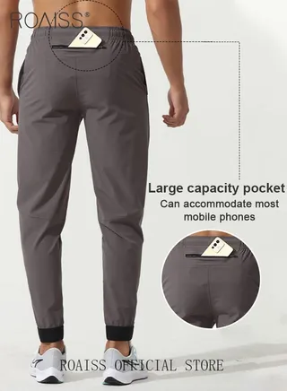 Men Sports Pants for Running Fitness Cycling Quick Dry Woven Workout Pants with Multiple Pockets Elastic Waistband and Tapered Cuffs Comfortable and Loose Fit Casual Long Trousers 
