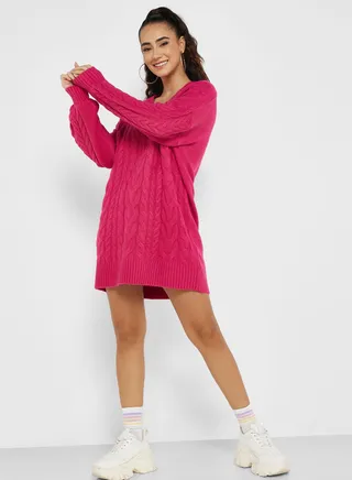 V Neck Cable Dress