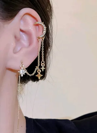 1pc Moon & Tassels Non Piercing Ear Clip 