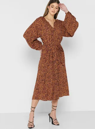 Printed Tie Waist Dress 