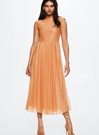 High Neck Pleated Dress 