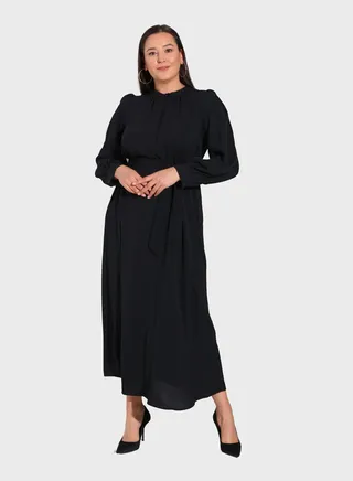 Puff Sleeve Tie Detail Dress 