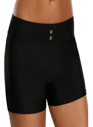 High Waist Elastic Breathable Beach Shorts Black 