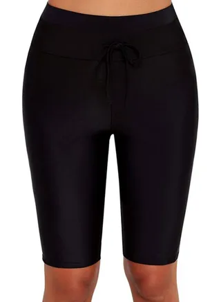 Tie Waist Skinny Fit Swim Shorts Black 