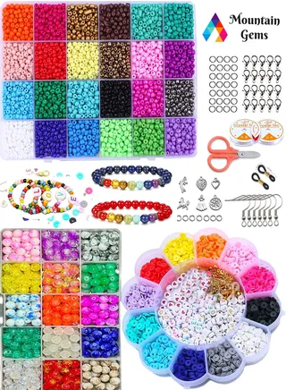 Mega Craft Beads Assorted Kit with Organizer Box and Gemstone and Crystals and Box of Jamaica for DIY Jewelry Making 