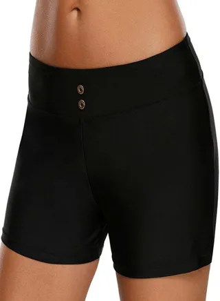 Solid High Waist Swim Shorts Black 