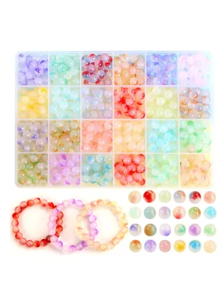 480 Pcs 8mm Glass Beads for Jewelry Making, 24 Colors Crystal Beads Bracelet Making Kit for Bracelet Making and DIY Crafts, Candy Style Perfect Beading Supplies for DIY Jewelry 