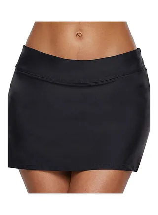 Women High Waist Fake Swimming Trunks Bathing Suit Black 