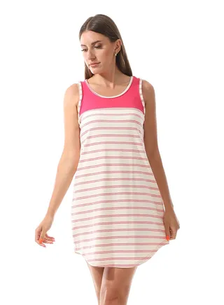 Home Wear Sleep Shirt Cash Mayo Dress With Stripped Pattern 