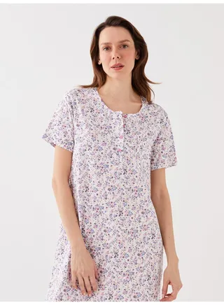 Crew Neck Floral Short Sleeve Women's Nightgown 