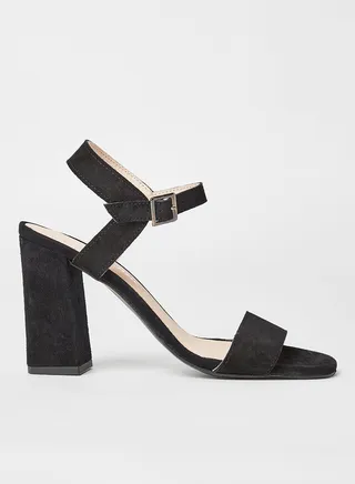 Leather Block Heel Sandals Black 