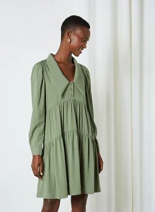 Collared Tier Dress Sea Spray 