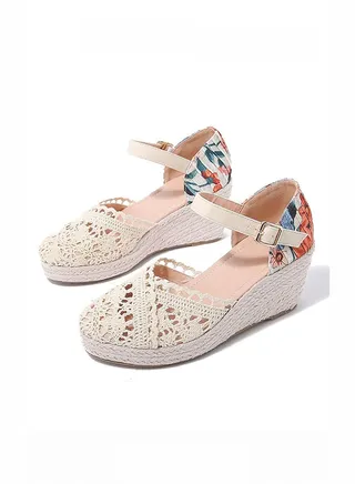 Women's Closed Toe Espadrille Wedge Sandals Chunky High Heel Print Ankle Strap Platform Dressy Sandal 