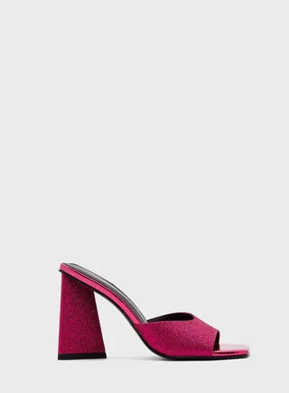 Flared Heel Glitter Mule Sandal