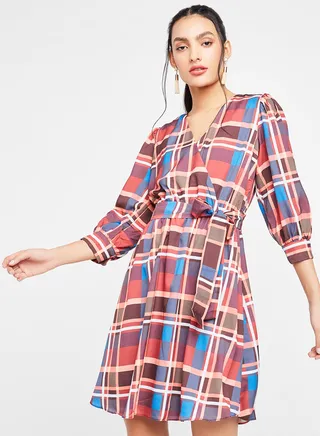 All-Over Checked Dress Multi Color 