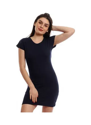 Dress Cotton Short Sleves Navy Blue 