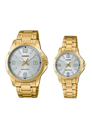 CASIO GOLD TONE STAILESS STEEL BAND COUPLE WATCH MTP/LTP-V004G-7B2UDF 