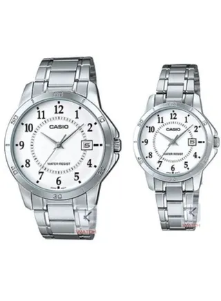 Analog White Dial Stainless Steel Band Couple Watch Set MTP/LTP-V004D-7B 