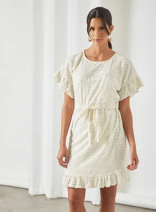 Short Sleeve Mini Dress Cloud Dancer 