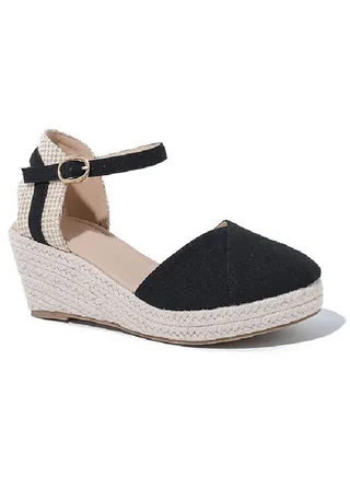 Women's Closed Toe Platform Sandals Summer Buckle Ankle Strap Espadrilles Wedge Sandals 