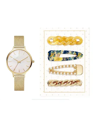 Ladies Casual Analog Watch & Hair Clip Set A1141G-42-E27 