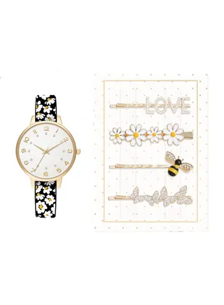 Ladies Casual Analog Watch & Hair Clip Set A1135G-42-B01 