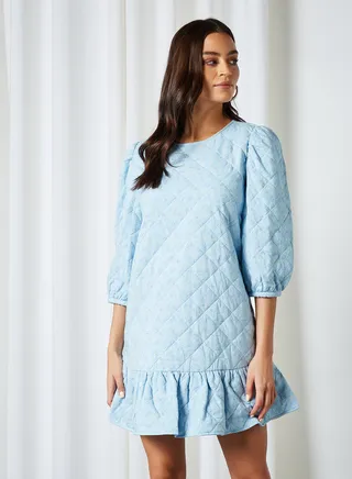 Plain Quilted Dress Cashmere Blue 