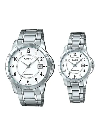 2-Piece Stainless Steel Analog Watch Set BUNDLE MTP-V004D-7B + LTP-V004D-7B 