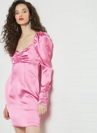 Puff Sleeve Mini Dress Pink 