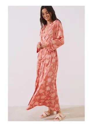 Printed long satin dressing gown 