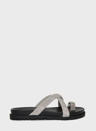 Crossover Embellished Strap Flat Sandals