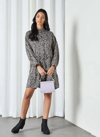 All-Over Print Shift Dress Black 