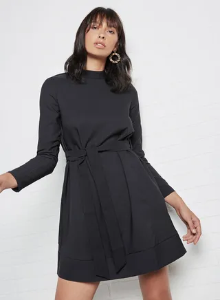 Solid Long Sleeve Dress Black 