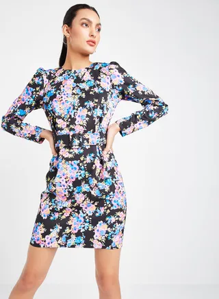 Floral Print Belted Mini Dress Multicolour 