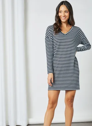 Striped V-Neck Dress Sky Captain 