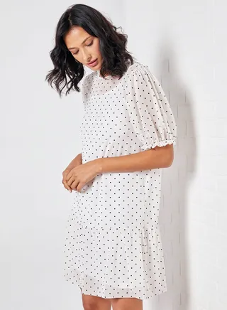 June Polka Dot Frill Dress Bright White 