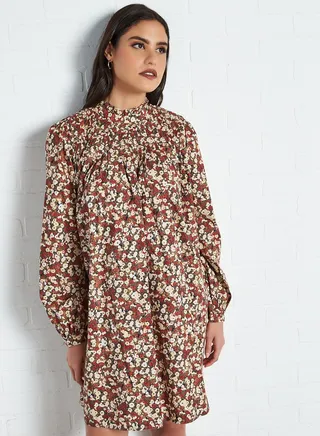 High Neck Floral Print Dress Sky Captain 