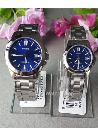 CASIO STAINLESS STEEL ANALOG BLUE DIAL COUPLE WATCH MTP/LTP-1215A-2A2DF 