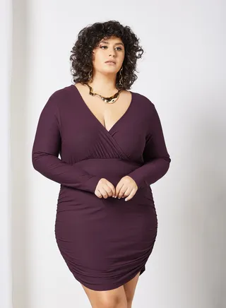 Plus Size Ruched Detail Dress Purple 