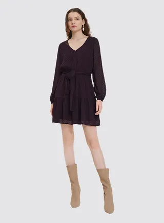 Plumeti Belted Dress Dark Violet 
