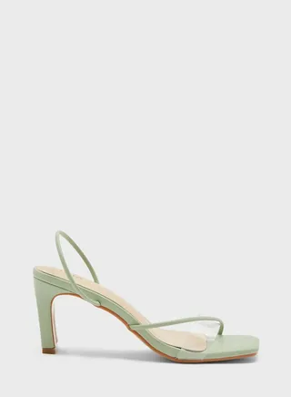 Mid Heel Sandal With Clear Strap