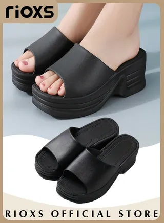 Women's Fashion Wedge Slippers Casual Anti-Slip Thick Sole Platform Sandals For Indoor Or Outdoor Use 