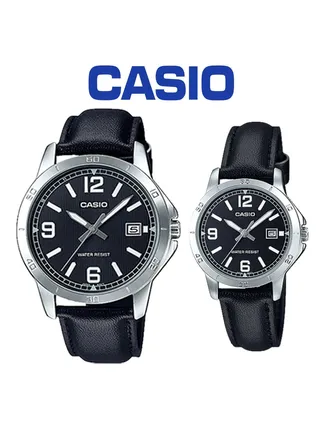 Casio Analog Black Leather Band Couple Watch Set MTP/LTP-V004L-1B 