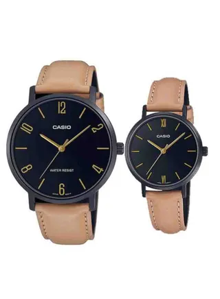 Casio Brown Leather Band Analog Black Dial Couple Watch MTP-VT01BL-1B LTP-VT02BL-1A 