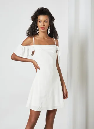 Cold Shoulder Mini Dress White 