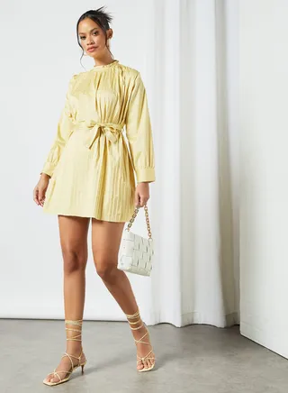 Pleated Mini Dress Yellow 