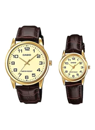 Leather Analog Quartz Watch Set MTP/LTP-V001GL-9BUDF 