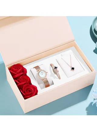Ladies Quartz Watch Bracelet Necklace Set 